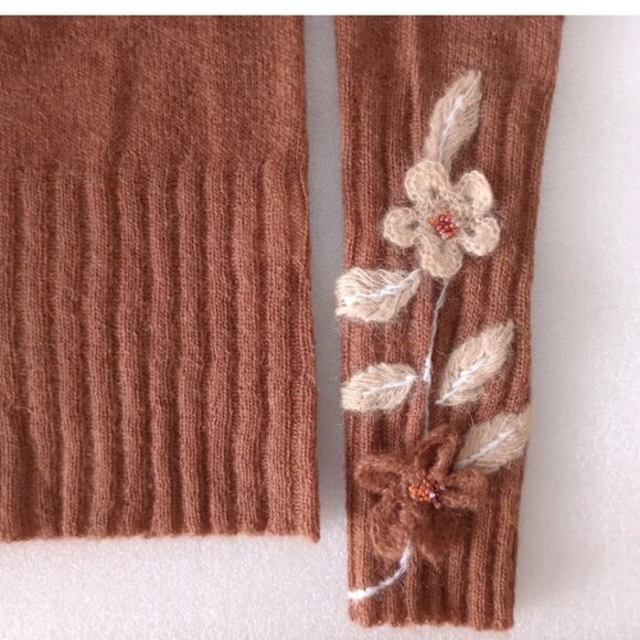 NWOT Women's Vintage Mohair Knit Sweater Burnt Orange Embroidered Italy Sz S - Picture 1 of 7